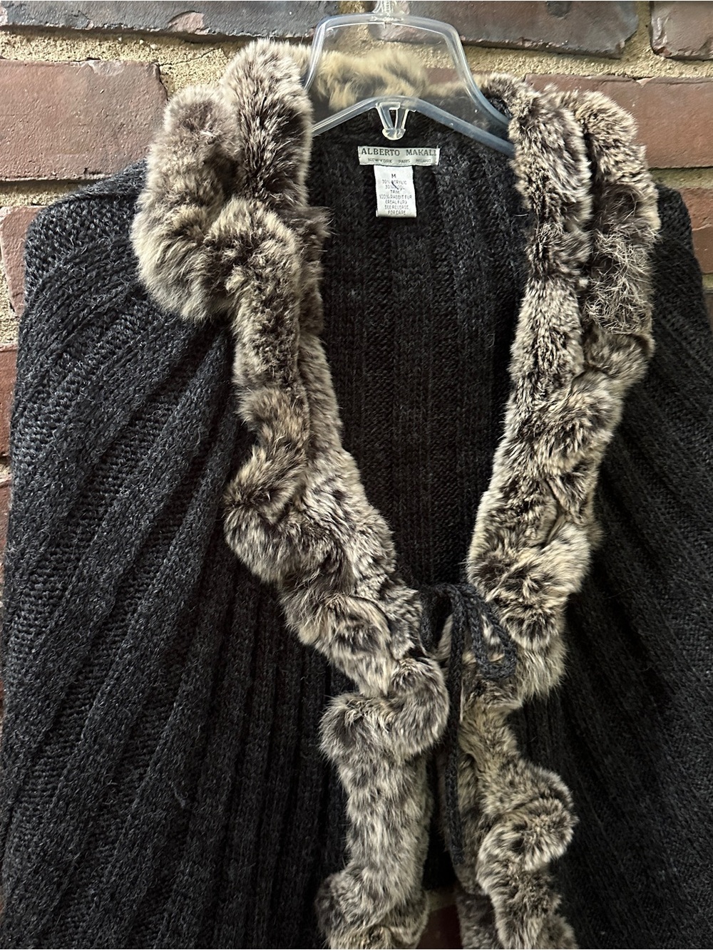 Alberto Makali | Gray Wool Blend Rabbit Fur Trim Shawl Artsy